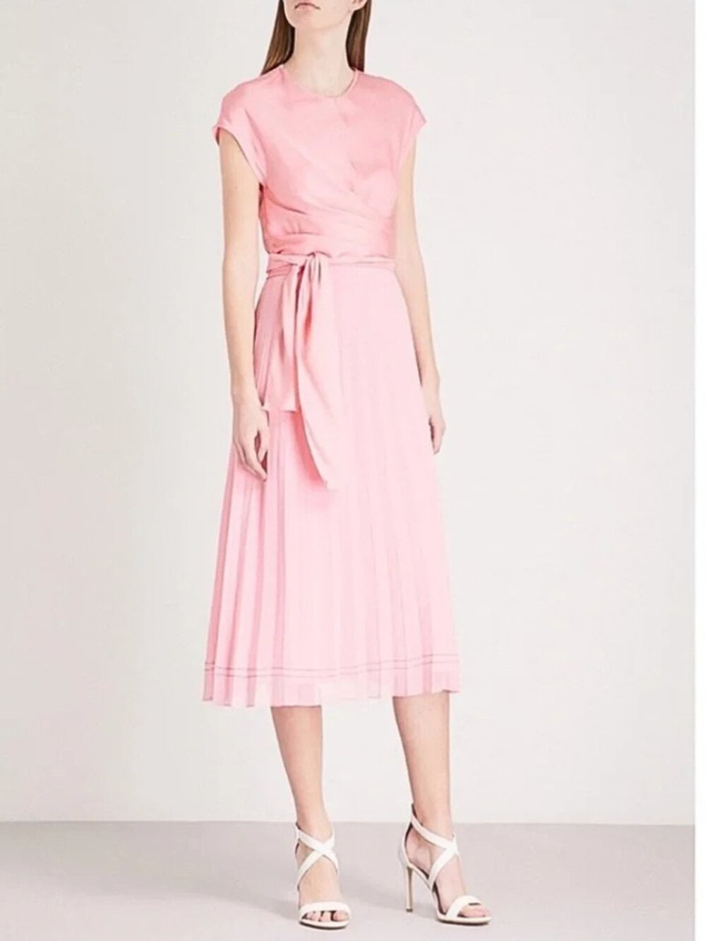 Sandro Janyce Satin Crepe Midi Dress 4 Pink NEW